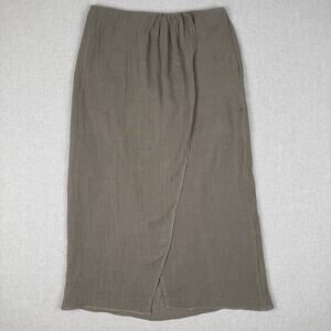 Massimo Dutti Linen Blend Faux Wrap Midi Maxi Skirt Tan Taupe Womens Medium
